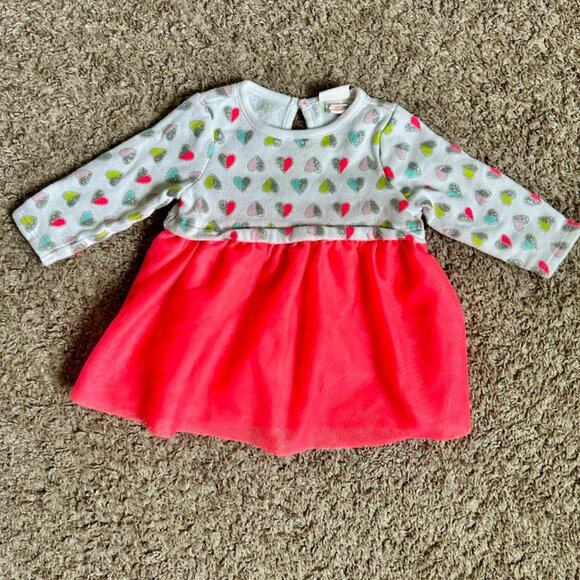 EUC I Girls' Polka Dot Heart Sweater Dress with Pink Tulle Skirt I Size: 3-6M - Picture 2 of 4
